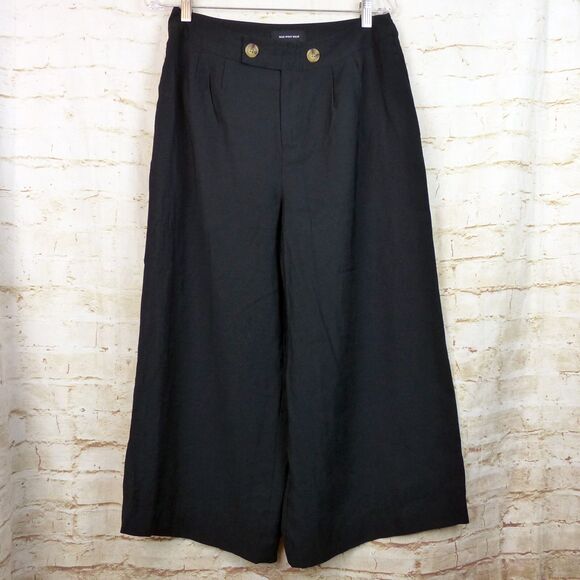 Who What Wear Pants Women 8 Black Wide Leg Crop Pleated Sailor Rayon 28x22 Boho - Picture 2 of 11
